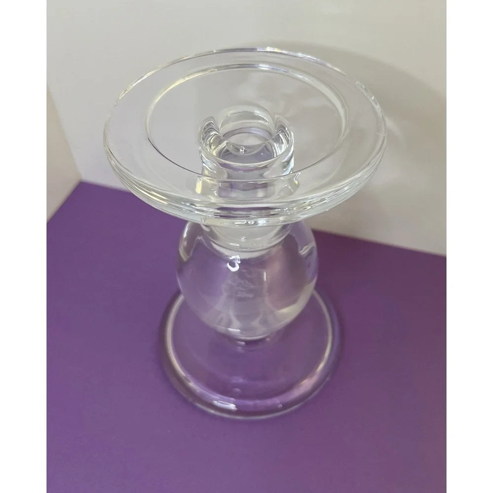 Crystal Bubble Glass Pillar Taper Candle Holder Ball Pedestal 6 1/2